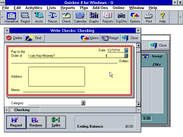 Quicken 4 for Windows - Check